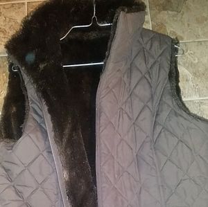 Reversible brown faux fur vest